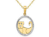 14K White & Yellow Gold Diamond-Cut  Dog Oval Pendant Necklace with Chain